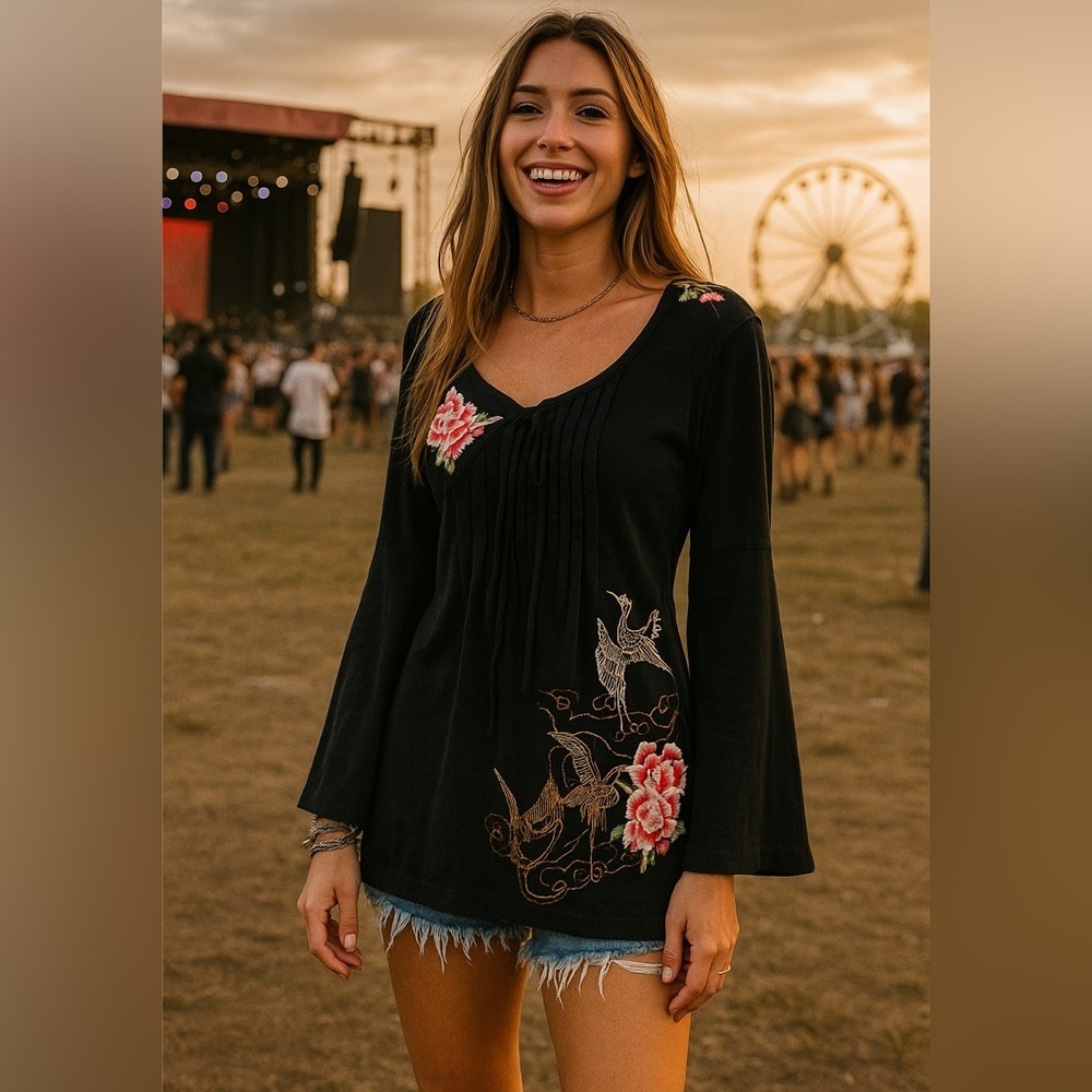 🖤🖤🖤Vintage Havana classics small top embroidered black cotton